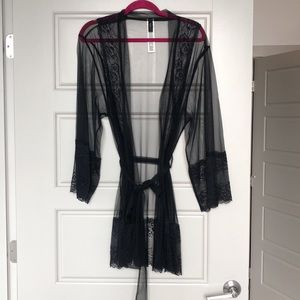 YAMAMAY Naomi Campbell mesh and lace robe